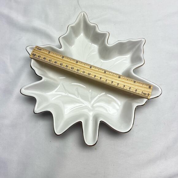 Robert Stanley Collection Fall Tableware Ceramic Leaf Dish Ivory With Gold Trim - Picture 5 of 8